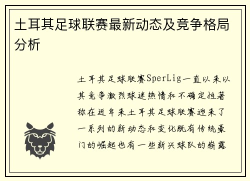 土耳其足球联赛最新动态及竞争格局分析
